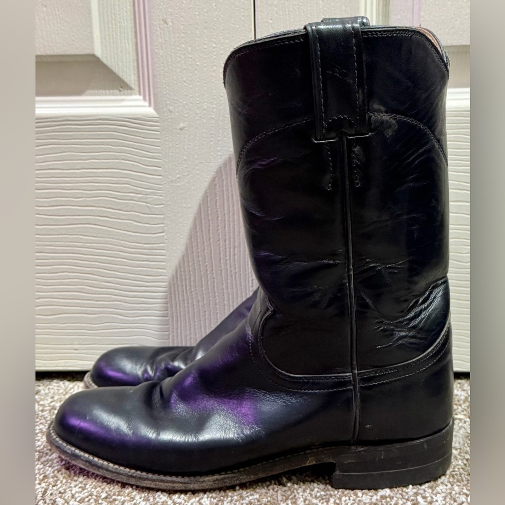 Justin Black Classic Leather Western Cowboy Roper Boots #L3703 - Womens 6.5 B